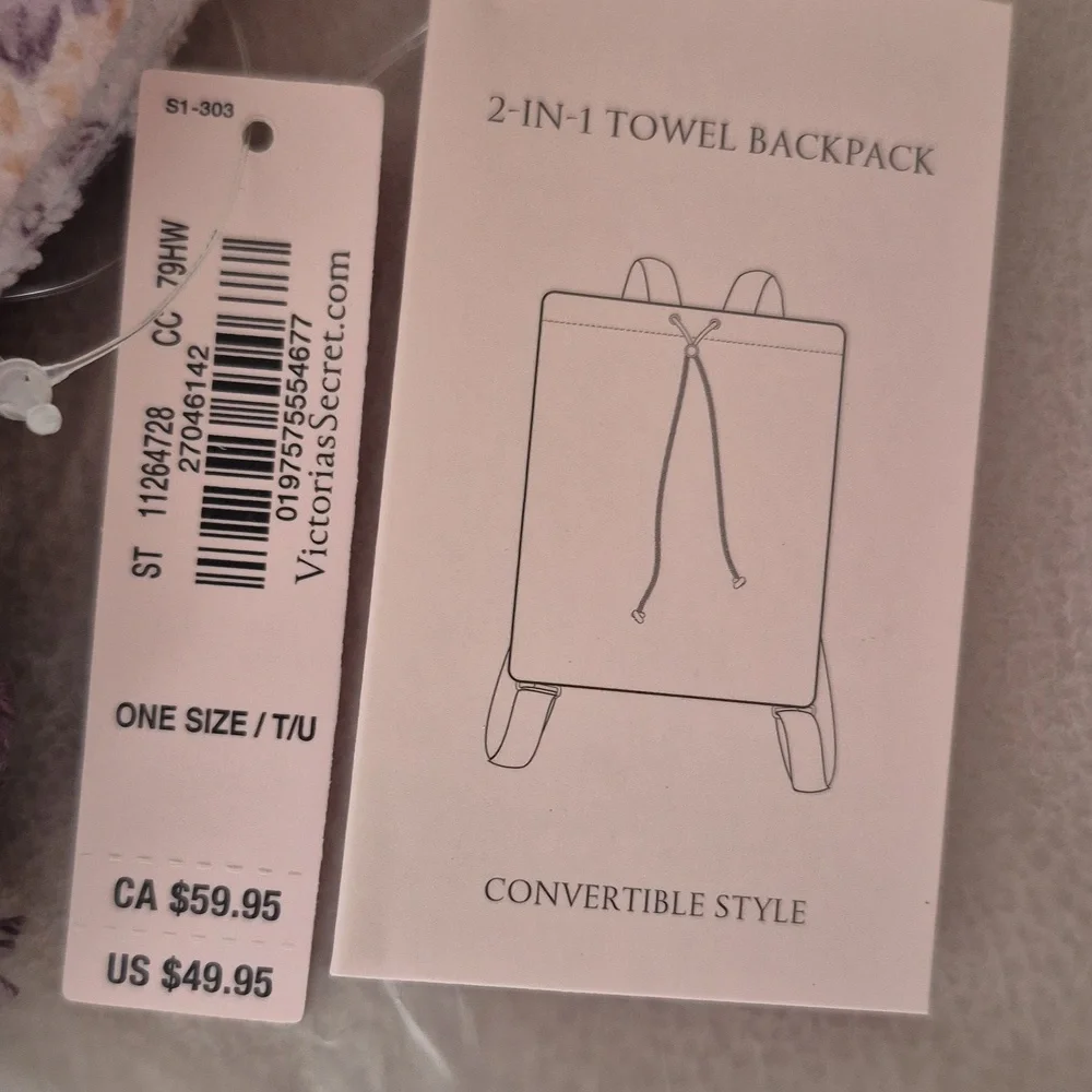 Victoria's Secret Purple and Cream Backpack Beach Towel with Elegant Design - Picture 7 of 7